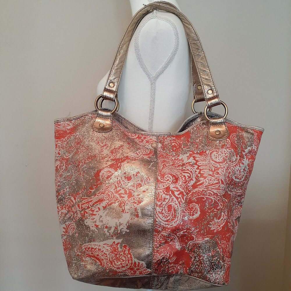 Jasper & Jerra Leather Metallic Print Bag - Picture 1 of 15